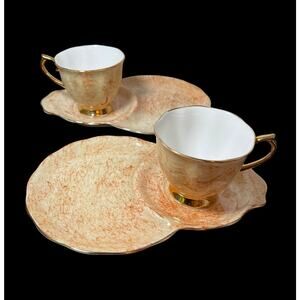 Royal Albert Gossamer Bone China England Orange Tea Cup & Saucer Snack Set Of 2